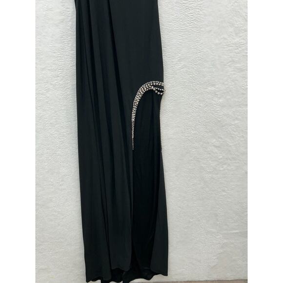 NWT Mac Duggal 26553 Womens Black Rhinestone Accents High Slit Halter Gown Sz 4 - Picture 7 of 16